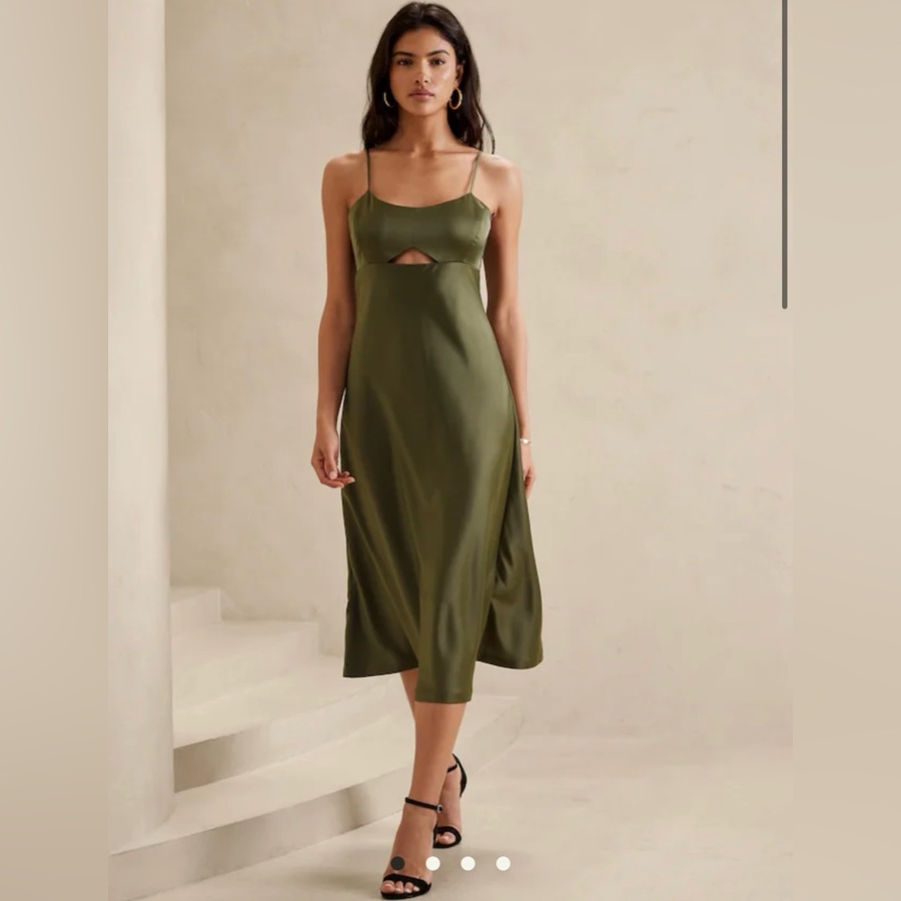 Banana Republic Cutout Midi Dress Olive Green